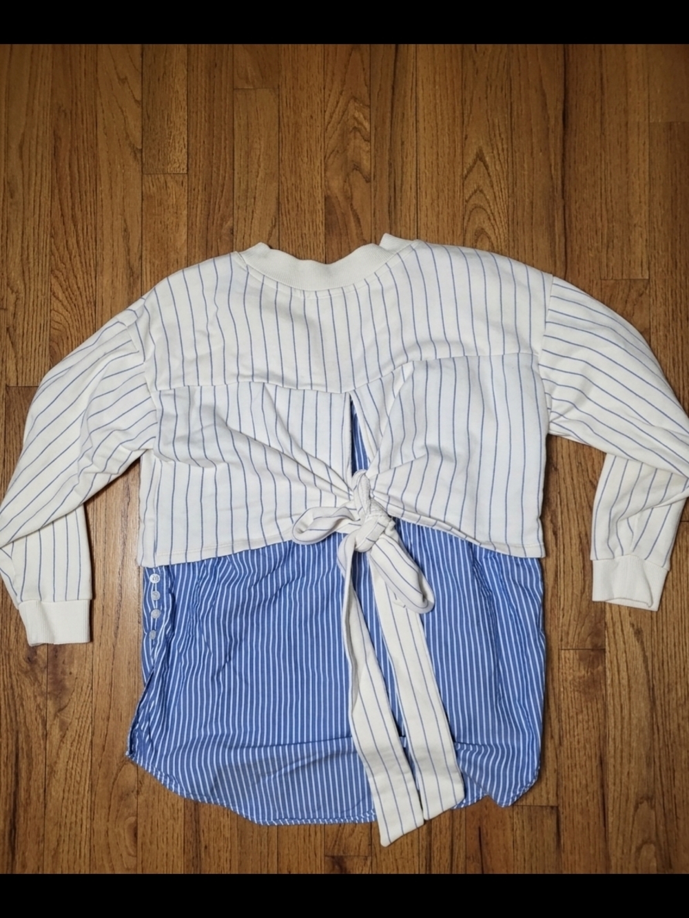 Anthropologie Cream Top with Blue Pinstripes